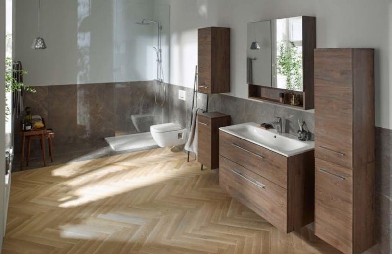 MOBILIER 80 CM SELNOVA SQUARE CU LAVOAR, DOUA SERTARE,NUC AMERICAN HICKORY